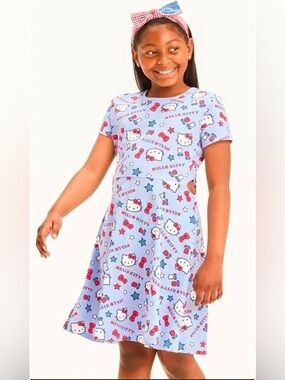 Hybrid Apparel Girls’ Short Sleeve Hello Kitty Side Cutouts Dress - Blue L